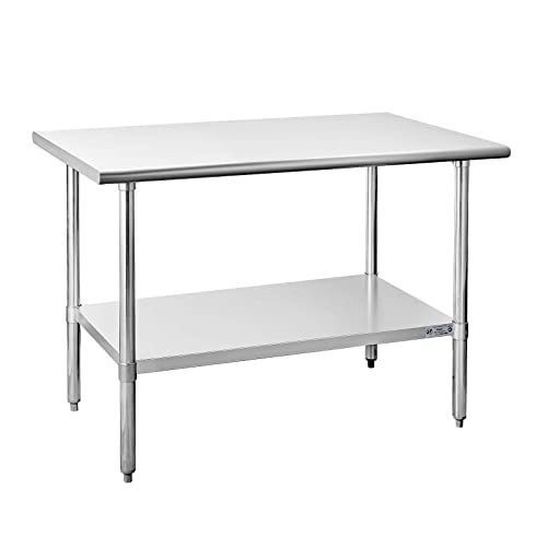 Hally Stainless Steel Table for Prep & Work 30 x 48 Inches, NSF Commercial Heavy Duty Table with Undershelf and Galvanized Legs for Restaurant, Home and Hotel