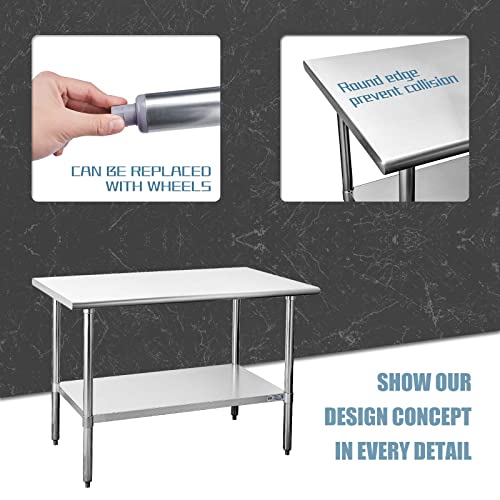 Hally Stainless Steel Table for Prep & Work 30 x 48 Inches, NSF Commercial Heavy Duty Table with Undershelf and Galvanized Legs for Restaurant, Home and Hotel