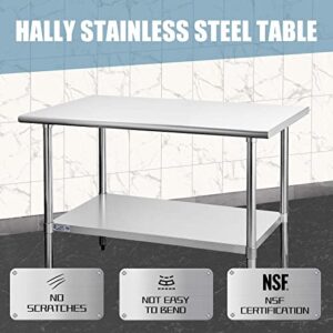 Hally Stainless Steel Table for Prep & Work 30 x 48 Inches, NSF Commercial Heavy Duty Table with Undershelf and Galvanized Legs for Restaurant, Home and Hotel