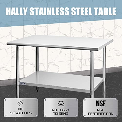 Hally Stainless Steel Table for Prep & Work 30 x 48 Inches, NSF Commercial Heavy Duty Table with Undershelf and Galvanized Legs for Restaurant, Home and Hotel