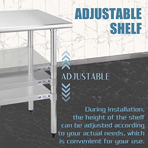 Hally Stainless Steel Table for Prep & Work 30 x 48 Inches, NSF Commercial Heavy Duty Table with Undershelf and Galvanized Legs for Restaurant, Home and Hotel