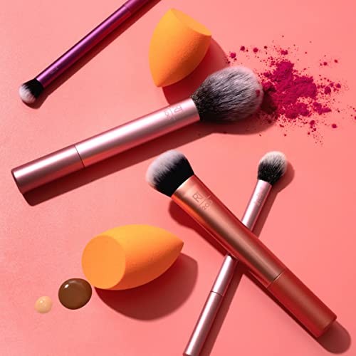 Real Techniques Makeup Brush Set with 2 Sponge Blenders for Eyeshadow, Foundation, Blush, and Concealer, Set of 6
