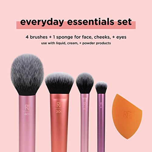 Real Techniques Makeup Brush Set with 2 Sponge Blenders for Eyeshadow, Foundation, Blush, and Concealer, Set of 6