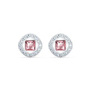 swarovski angelic square stud earrings, with pink and white crystals and rhodium plated setting, an amazon exclusive