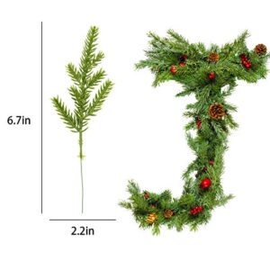 Alpurple 60 Packs Artificial Pine Needles Branches Garland-6.7x2.0 Inch Green Plants Pine Needles,Fake Greenery Pine Picks for DIY Garland Wreath Christmas Embellishing and Home Garden Decoration