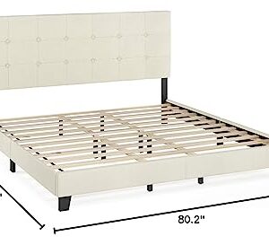 Furinno Laval Button Tufted Upholstered Platform Bed Frame, King, Linen