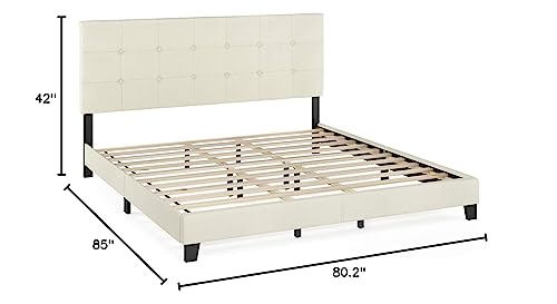 Furinno Laval Button Tufted Upholstered Platform Bed Frame, King, Linen