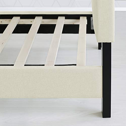 Furinno Laval Button Tufted Upholstered Platform Bed Frame, King, Linen