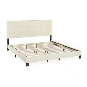 Furinno Laval Button Tufted Upholstered Platform Bed Frame, King, Linen