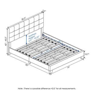 Furinno Laval Button Tufted Upholstered Platform Bed Frame, King, Linen