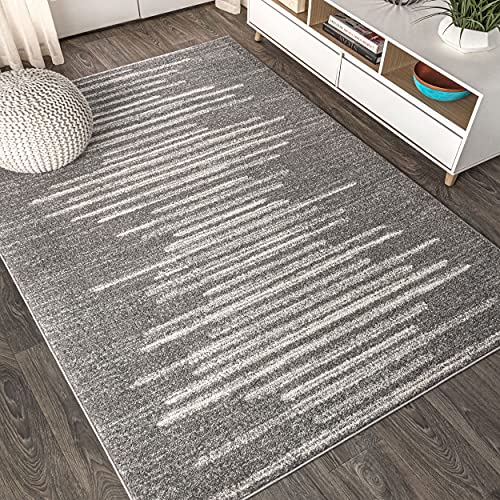 JONATHAN Y MOH205B-4 Aya Berber Stripe Geometric Indoor Farmhouse Area-Rug Bohemian Minimalistic Striped Easy-Cleaning Bedroom Kitchen Living Room Non Shedding, 4 X 6, Gray,Cream