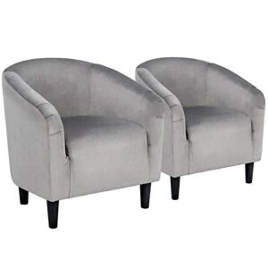 yaheetech velvet comfy accent chairs tufted modern barrel chair with soft padded for living room/waiting room/bedroom, light grey, set of 2