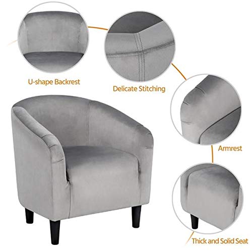 Yaheetech Velvet Comfy Accent Chairs Tufted Modern Barrel Chair with Soft Padded for Living Room/Waiting Room/Bedroom, Light Grey, Set of 2