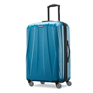 samsonite centric 2 hardside expandable luggage with spinners, caribbean blue, checked-medium 24-inch