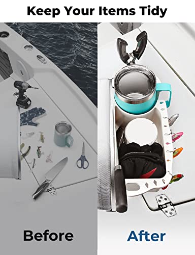 KEMIMOTO Boat Cup Holder, Boat Caddy Organizer Marine Cup Holder with Drainage Hole Universal Fishing Caddy Cabin Storage for Boat, White