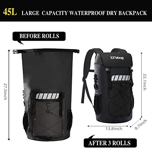 IDRYBAG Roll Top Waterproof Backpack for Men, Floating Dry Backpack Waterproof 25L/45L, Dry Bag Backpack for Outdoor Activities Kayaking, Canoeing, Boating, Hiking, Camping