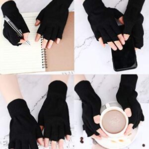 SATINIOR 3 Pairs Women Fingerless Gloves Winter Half Finger Knit Gloves for Women Men(Black, Dark Grey and Dark)