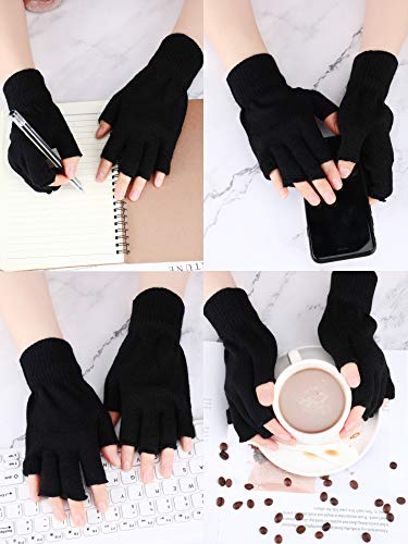 SATINIOR 3 Pairs Women Fingerless Gloves Winter Half Finger Knit Gloves for Women Men(Black, Dark Grey and Dark)