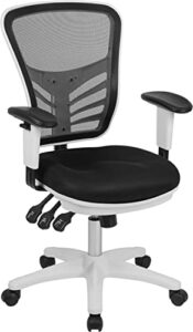 flash furniture nicholas mid-back black mesh multifunction executive swivel ergonomic office chair with adjustable arms and white frame