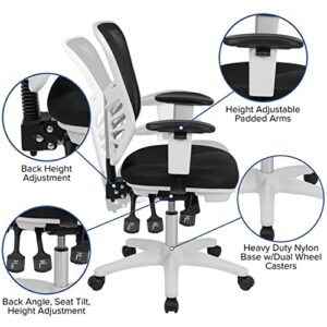Flash Furniture Nicholas Mid-Back Black Mesh Multifunction Executive Swivel Ergonomic Office Chair with Adjustable Arms and White Frame