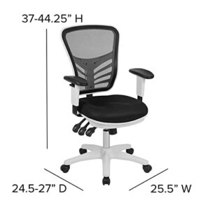 Flash Furniture Nicholas Mid-Back Black Mesh Multifunction Executive Swivel Ergonomic Office Chair with Adjustable Arms and White Frame