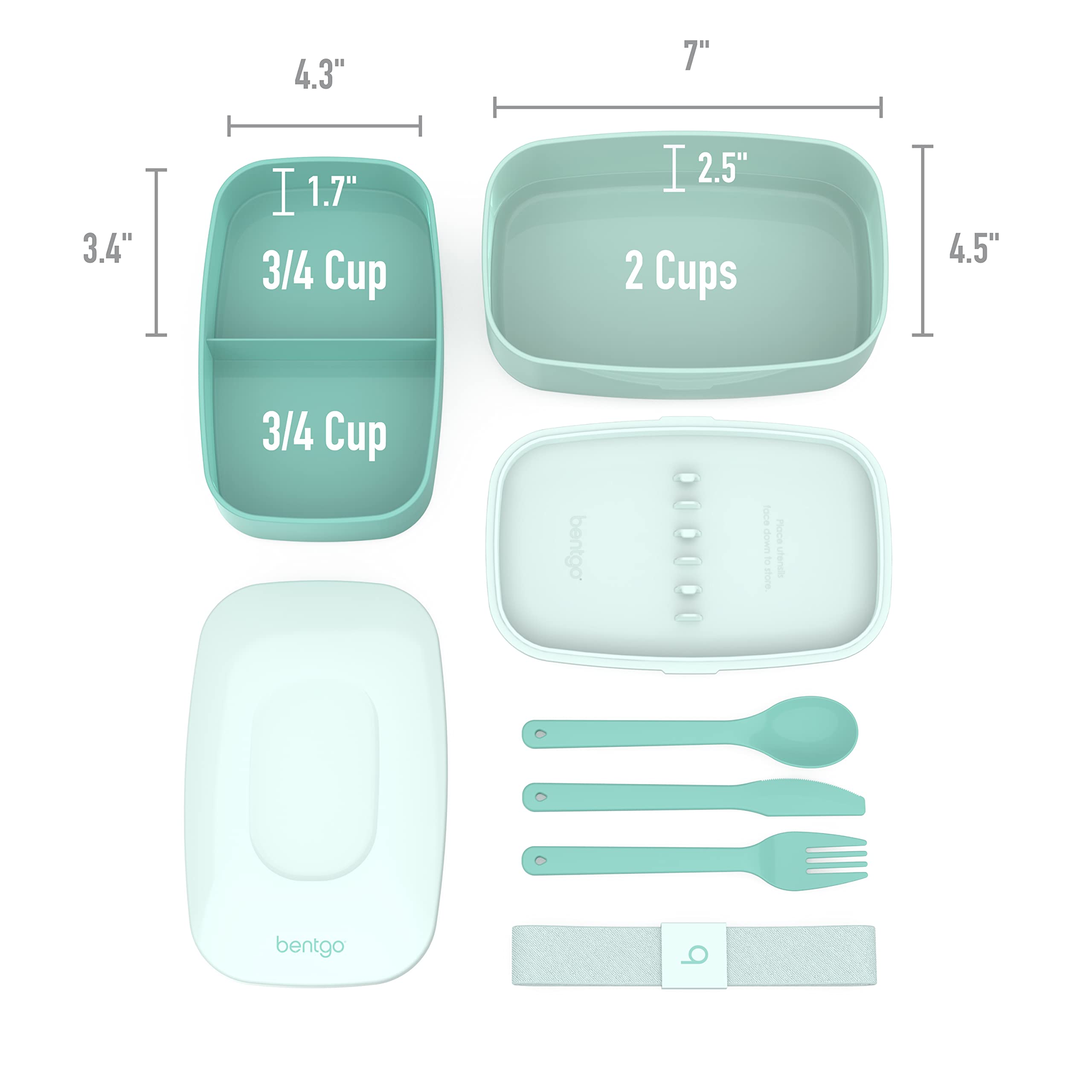 Bentgo Classic - All-in-One Lunch Box - Modern Bento-Style Design Includes 2 Stackable Containers, Built-in Plastic Utensil Set, and Nylon Sealing Strap (Coastal Aqua)