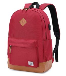 abshoo classical basic womens travel backpack for college men water resistant laptop school bookbag (usb red)