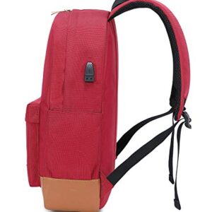 abshoo Classical Basic Womens Travel Backpack For College Men Water Resistant Laptop School Bookbag (USB Red)