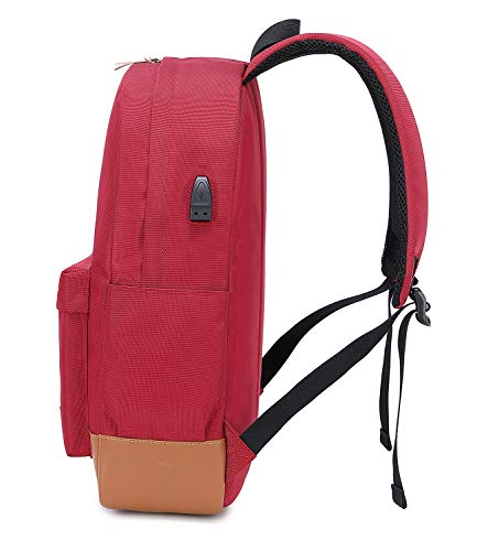 abshoo Classical Basic Womens Travel Backpack For College Men Water Resistant Laptop School Bookbag (USB Red)