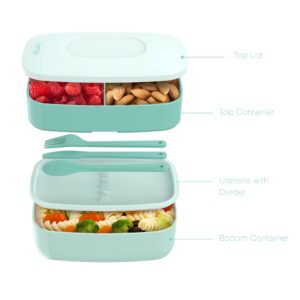 Bentgo Classic - All-in-One Lunch Box - Modern Bento-Style Design Includes 2 Stackable Containers, Built-in Plastic Utensil Set, and Nylon Sealing Strap (Coastal Aqua)