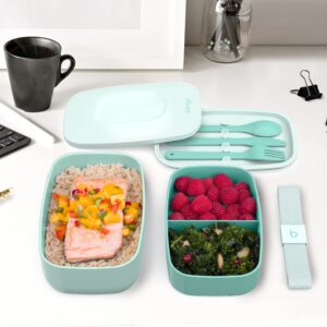 Bentgo Classic - All-in-One Lunch Box - Modern Bento-Style Design Includes 2 Stackable Containers, Built-in Plastic Utensil Set, and Nylon Sealing Strap (Coastal Aqua)