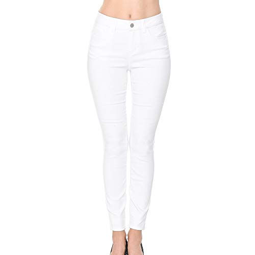 Wax Denim Women's Juniors Push-Up High-Rise Colored Twill Pants (7, White)