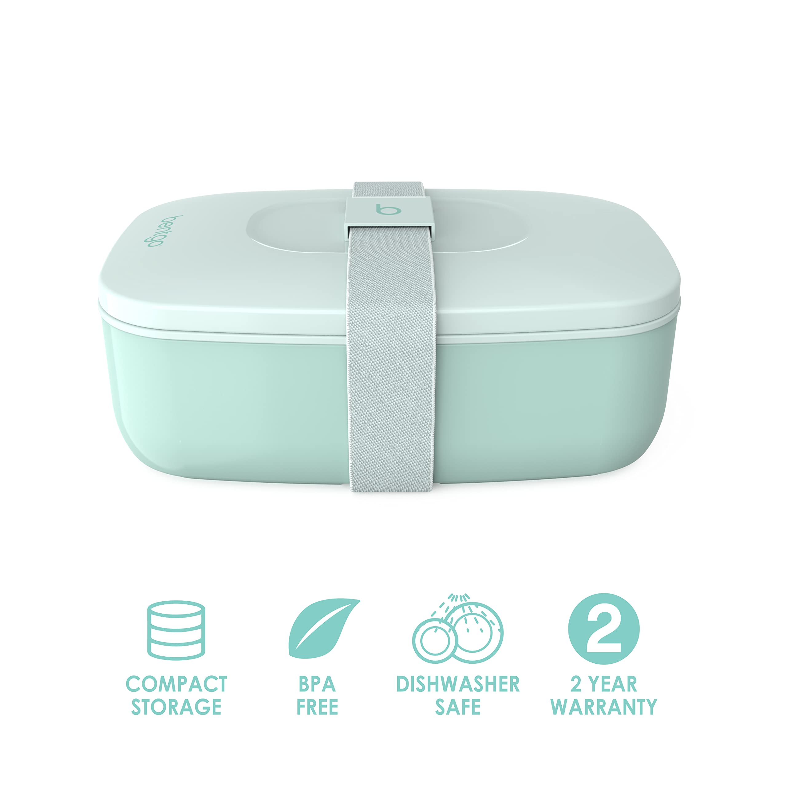 Bentgo Classic - All-in-One Lunch Box - Modern Bento-Style Design Includes 2 Stackable Containers, Built-in Plastic Utensil Set, and Nylon Sealing Strap (Coastal Aqua)