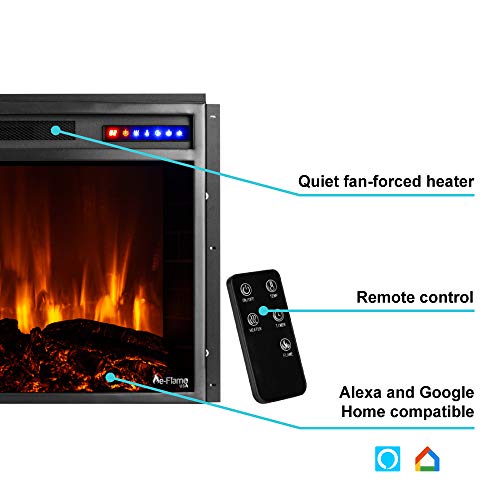 e-Flame USA Jackson 25"x21" LED Electric Fireplace Stove Insert with Remote - 3D Logs and Fire (Black)