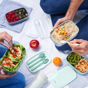 Bentgo Classic - All-in-One Lunch Box - Modern Bento-Style Design Includes 2 Stackable Containers, Built-in Plastic Utensil Set, and Nylon Sealing Strap (Coastal Aqua)