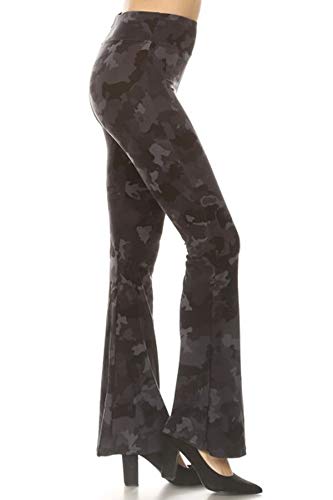 Leggings Depot Womens Flared Casual, Work, Lounge Palazzo Pants Gray Camouflage - Medium