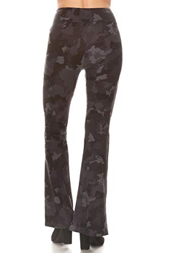 Leggings Depot Womens Flared Casual, Work, Lounge Palazzo Pants Gray Camouflage - Medium