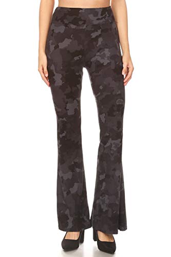 Leggings Depot Womens Flared Casual, Work, Lounge Palazzo Pants Gray Camouflage - Medium