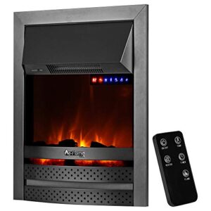 e-flame usa abbotsford 23"x19" led electric fireplace stove insert with remote - 3d logs and fire (black)