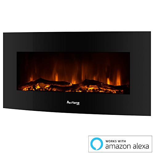 e-Flame USA Sundance Curved Wall Mounted or Freestanding LED Electric Fireplace with Remote - Adjustable, Timer, Remote - 34-inch