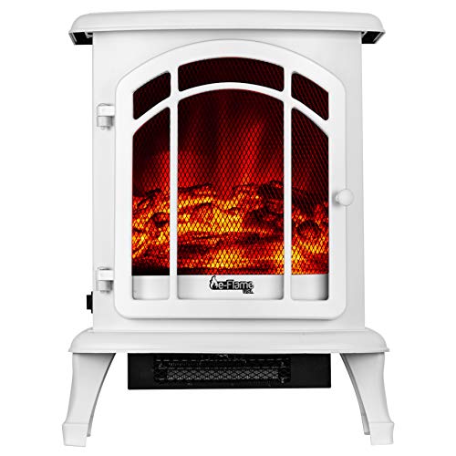 e-Flame USA Tahoe LED Portable Freestanding Electric Fireplace Stove Heater - Realistic 3-D Log and Fire Effect (Winter White)