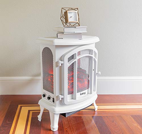 e-Flame USA Tahoe LED Portable Freestanding Electric Fireplace Stove Heater - Realistic 3-D Log and Fire Effect (Winter White)