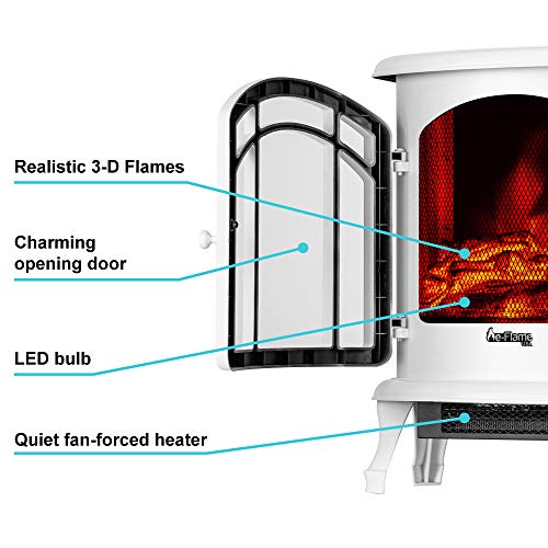 e-Flame USA Tahoe LED Portable Freestanding Electric Fireplace Stove Heater - Realistic 3-D Log and Fire Effect (Winter White)