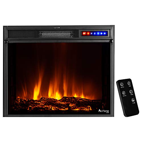 e-Flame USA Breckenridge 25"x20" LED Electric Fireplace Stove Insert with Remote - 3D Logs and Fire (Black)