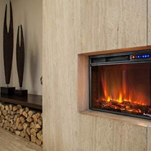 e-Flame USA Breckenridge 25"x20" LED Electric Fireplace Stove Insert with Remote - 3D Logs and Fire (Black)