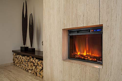 e-Flame USA Breckenridge 25"x20" LED Electric Fireplace Stove Insert with Remote - 3D Logs and Fire (Black)