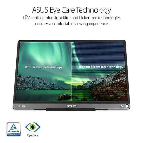 ASUS ZenScreen 15.6” 1080P Portable USB Monitor (MB16ACE) - Full HD (1920 x 1080), IPS, USB Type-C, Eye Care, Anti-Glare Surface, Lite Smart Case, External screen for laptop, 3-Year Warranty,Dark Gray