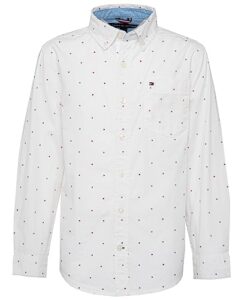 tommy hilfiger boys' long sleeve woven button-down shirt, ellison white, 6