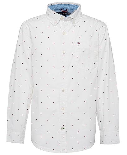 Tommy Hilfiger Boys' Long Sleeve Woven Button-Down Shirt, Ellison White, 6