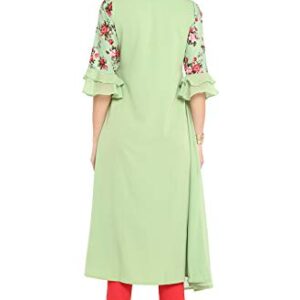 Janasya Indian Women's Light Green Poly Crepe Kurta(JNE3368-KR-XL)